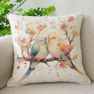 Bird Couple Pastel Pillow Cover 18 X 18 inch NWT